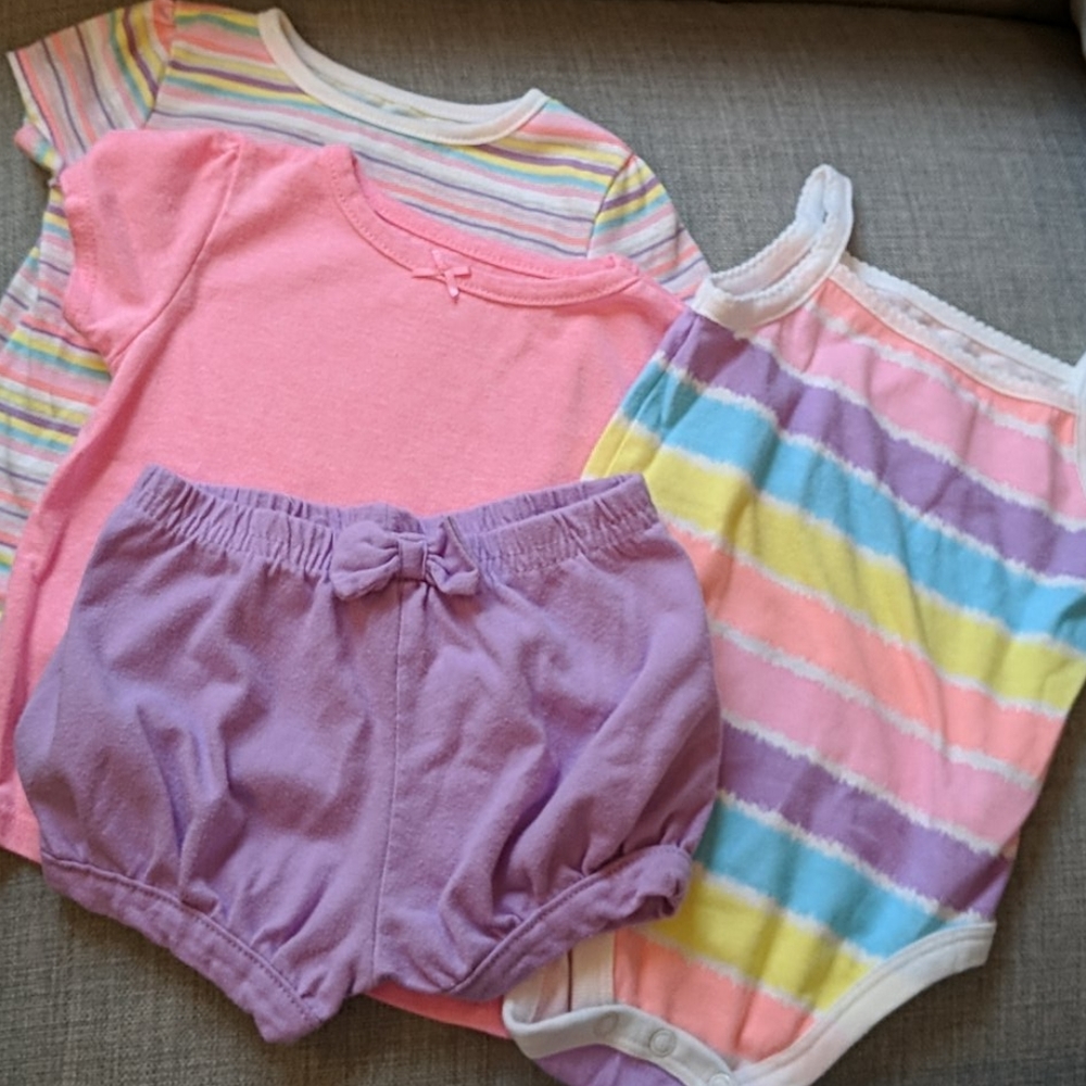 Summer time shirts, shorts, and sleeveless onsie